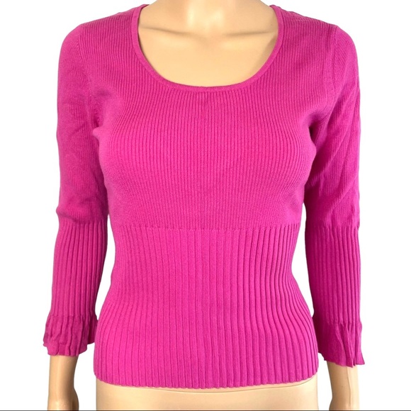 Nicole Miller Sweaters - Nicole Miller Womens Ribbed Pullover Sweater Fuschia Pink Ruffled Cuffs. New